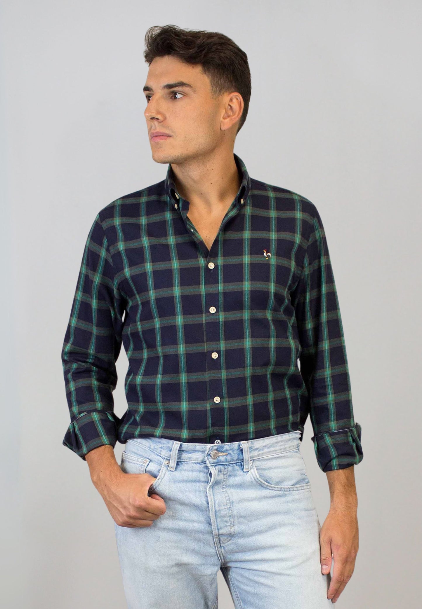 Camisa marino de cuadros verdes