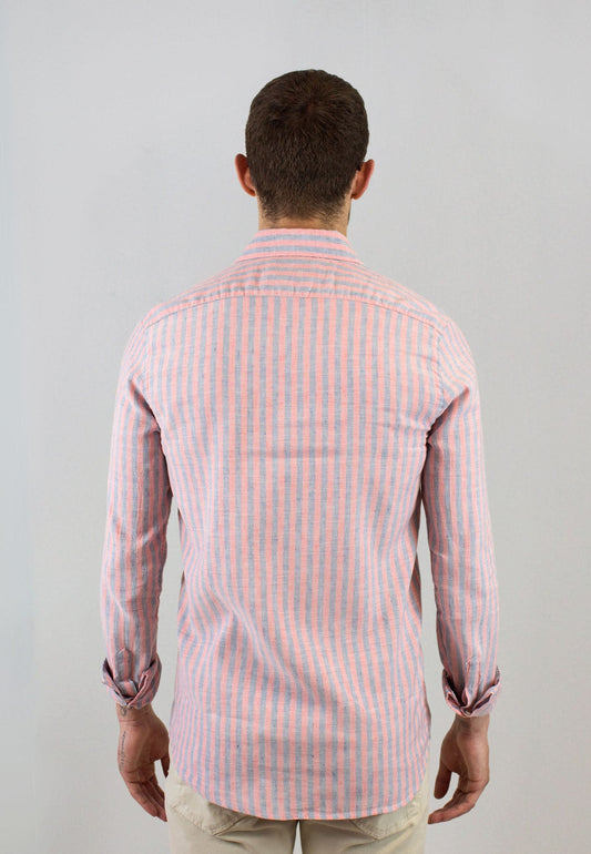 Camisa de rayas coral y azul