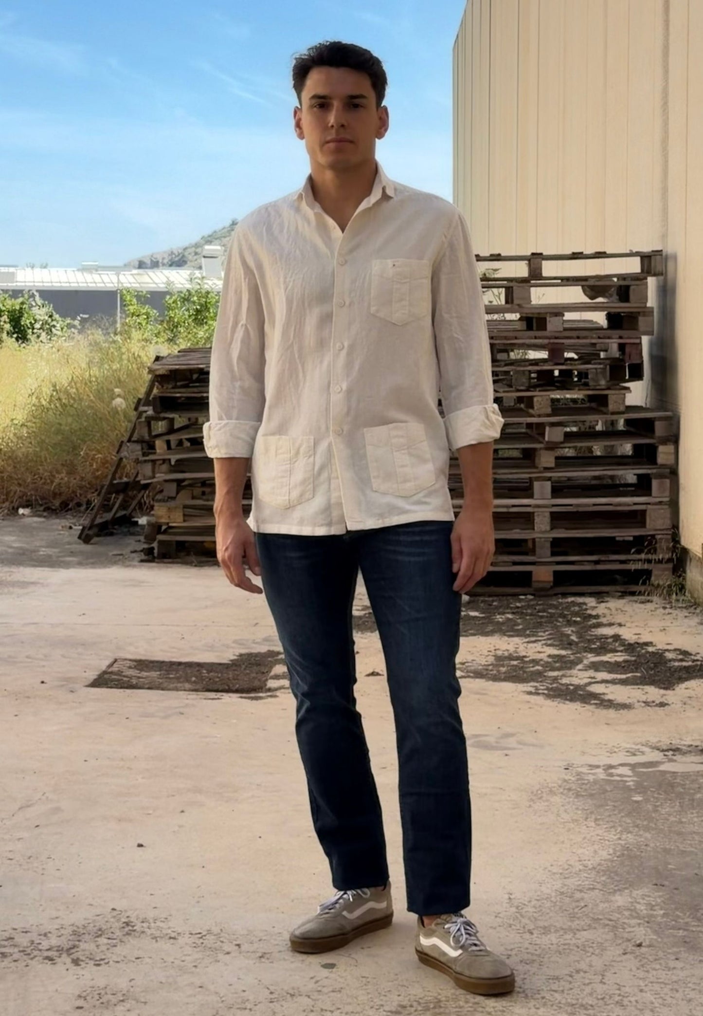 Camisa cubana con lino crudo