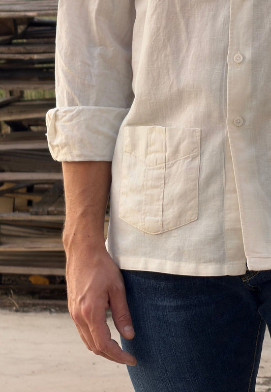 Camisa cubana con lino crudo