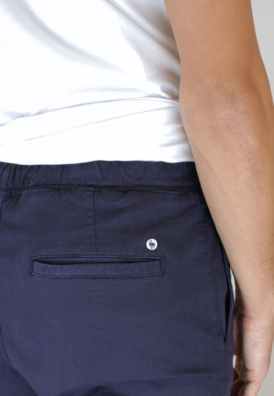 Men's navy blue chino trousers with elastic waistband