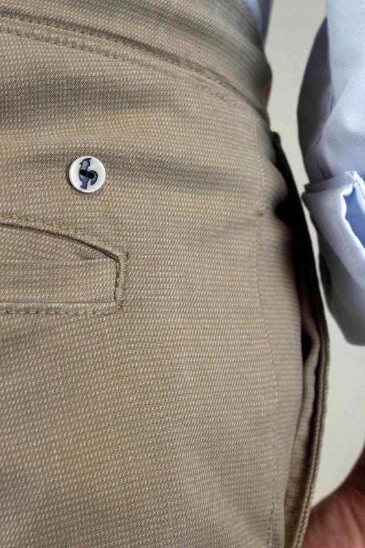 Tan structured elasticated chino trousers