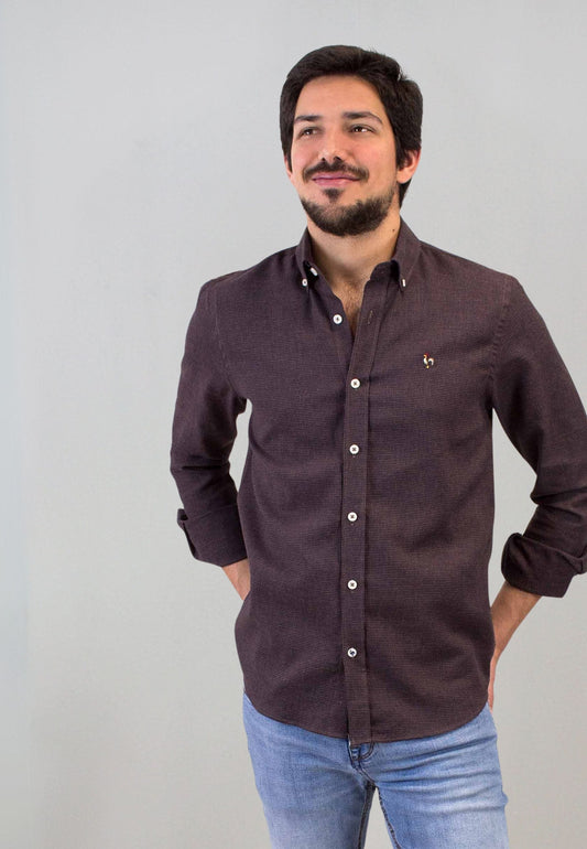 Camisa en pata de gallo granate