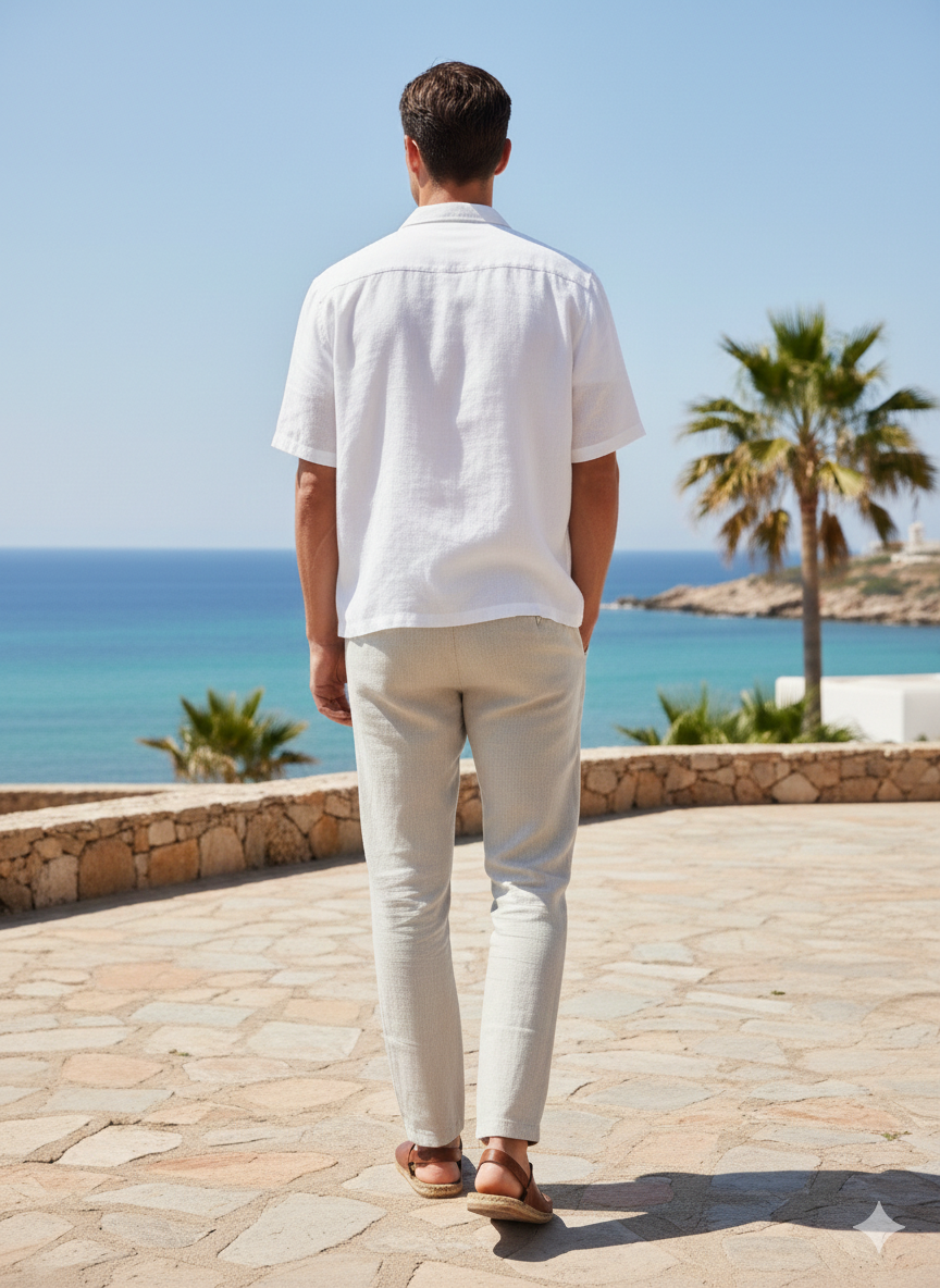 Pantalón chino de lino con gomas crudo