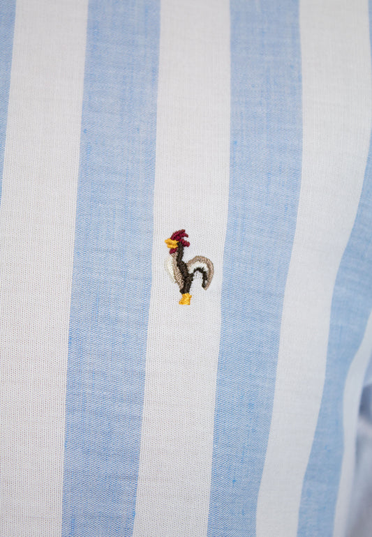 Camisa con lino de rayas celeste