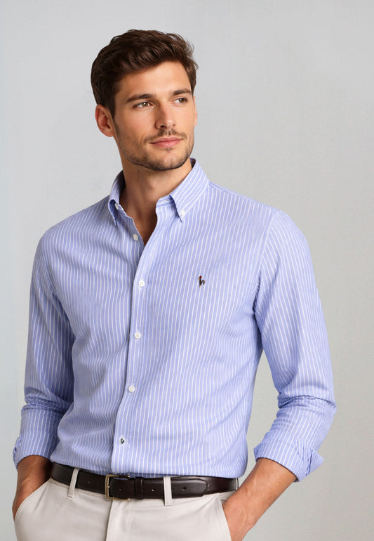 Tejido Oxford raya ancha marino 100% algodón