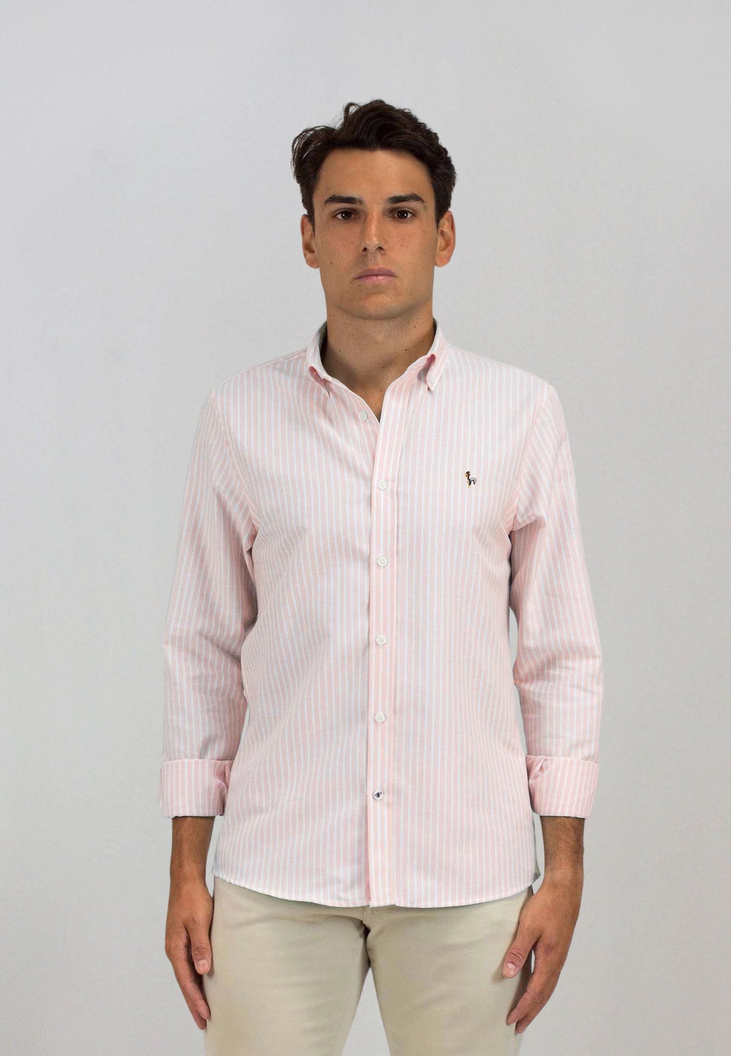 Camisa oxford de rayas anchas naranja