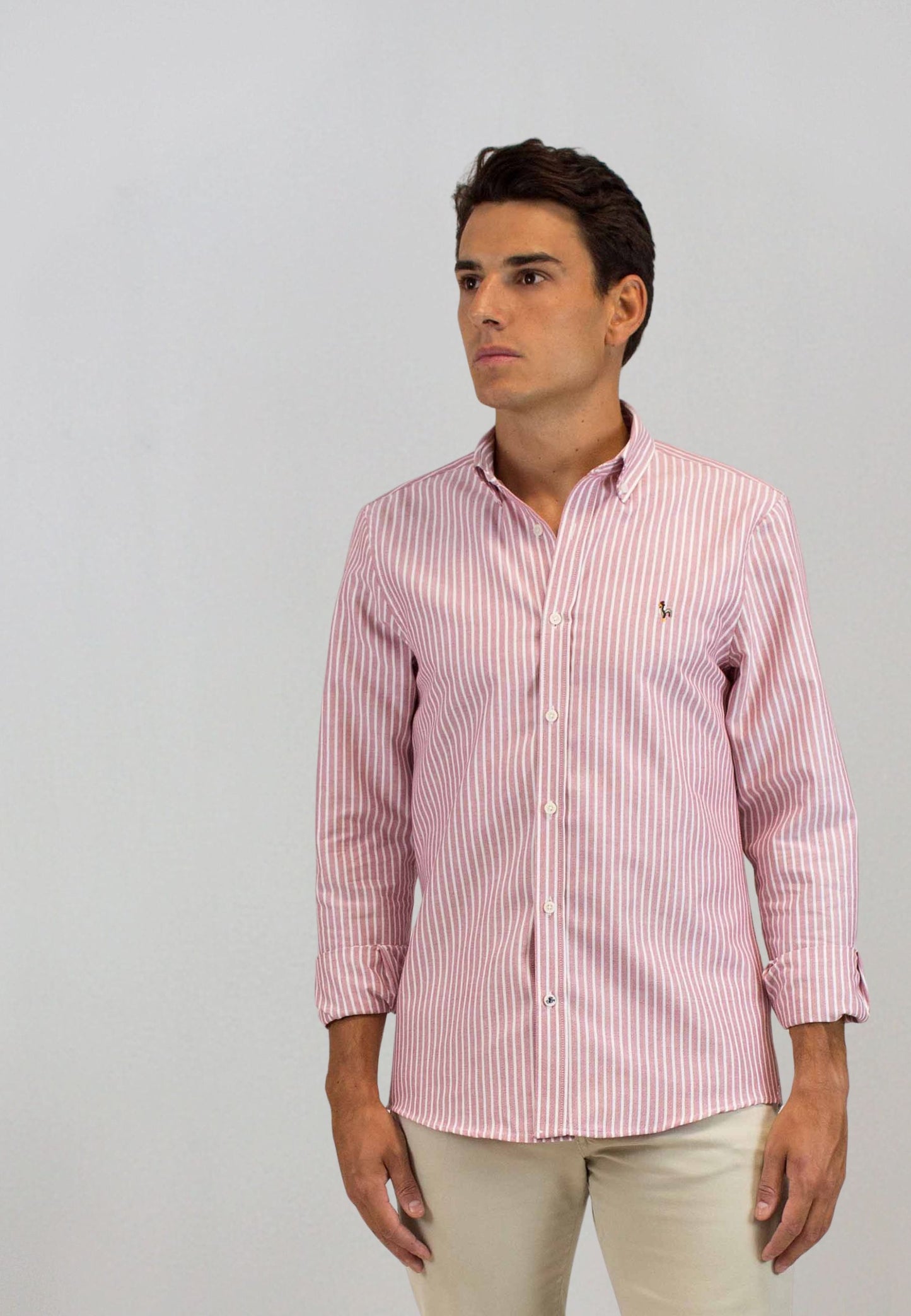 Camisa oxford de rayas anchas granate