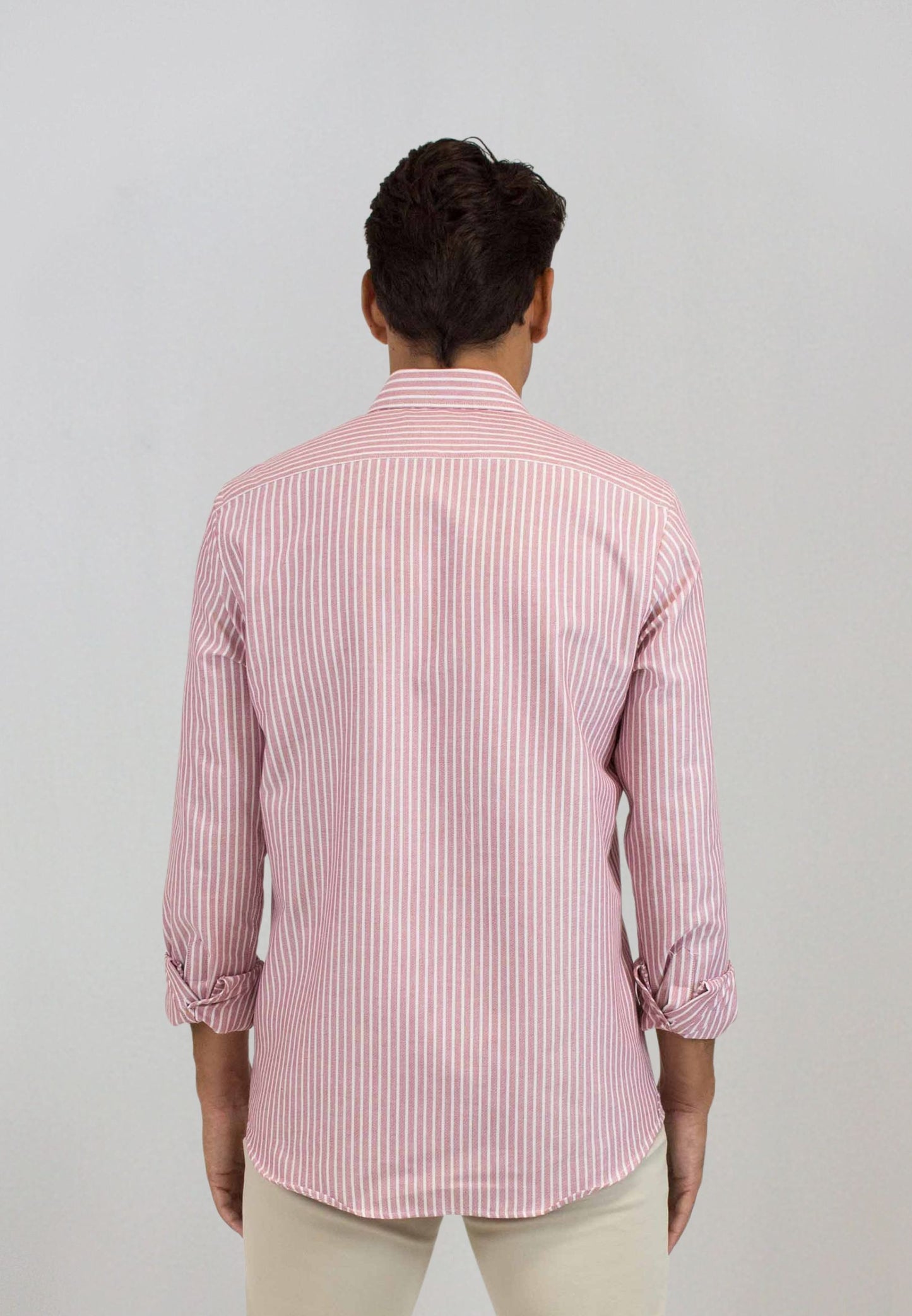 Camisa oxford de rayas anchas granate