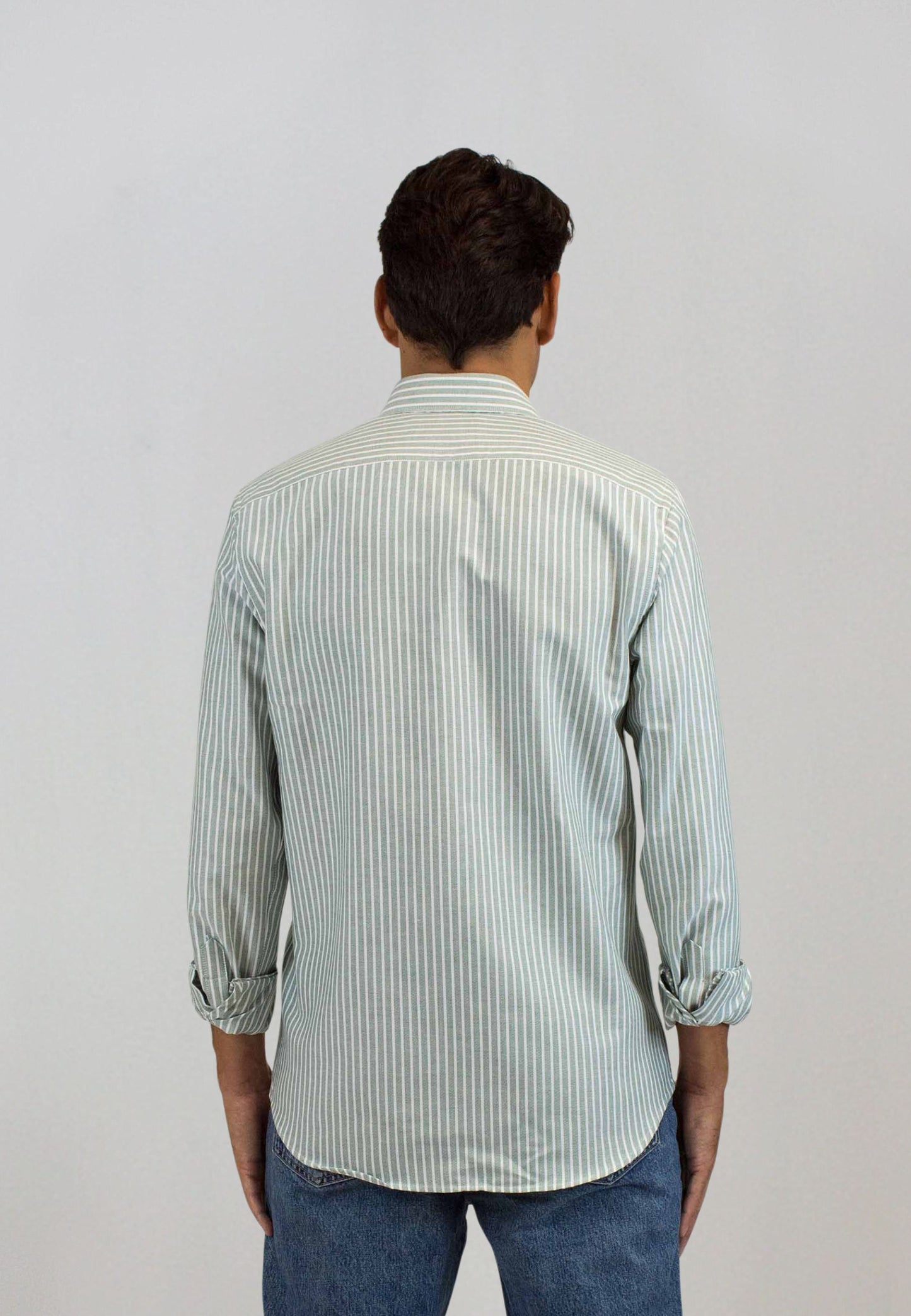 Camisa oxford de rayas anchas caqui