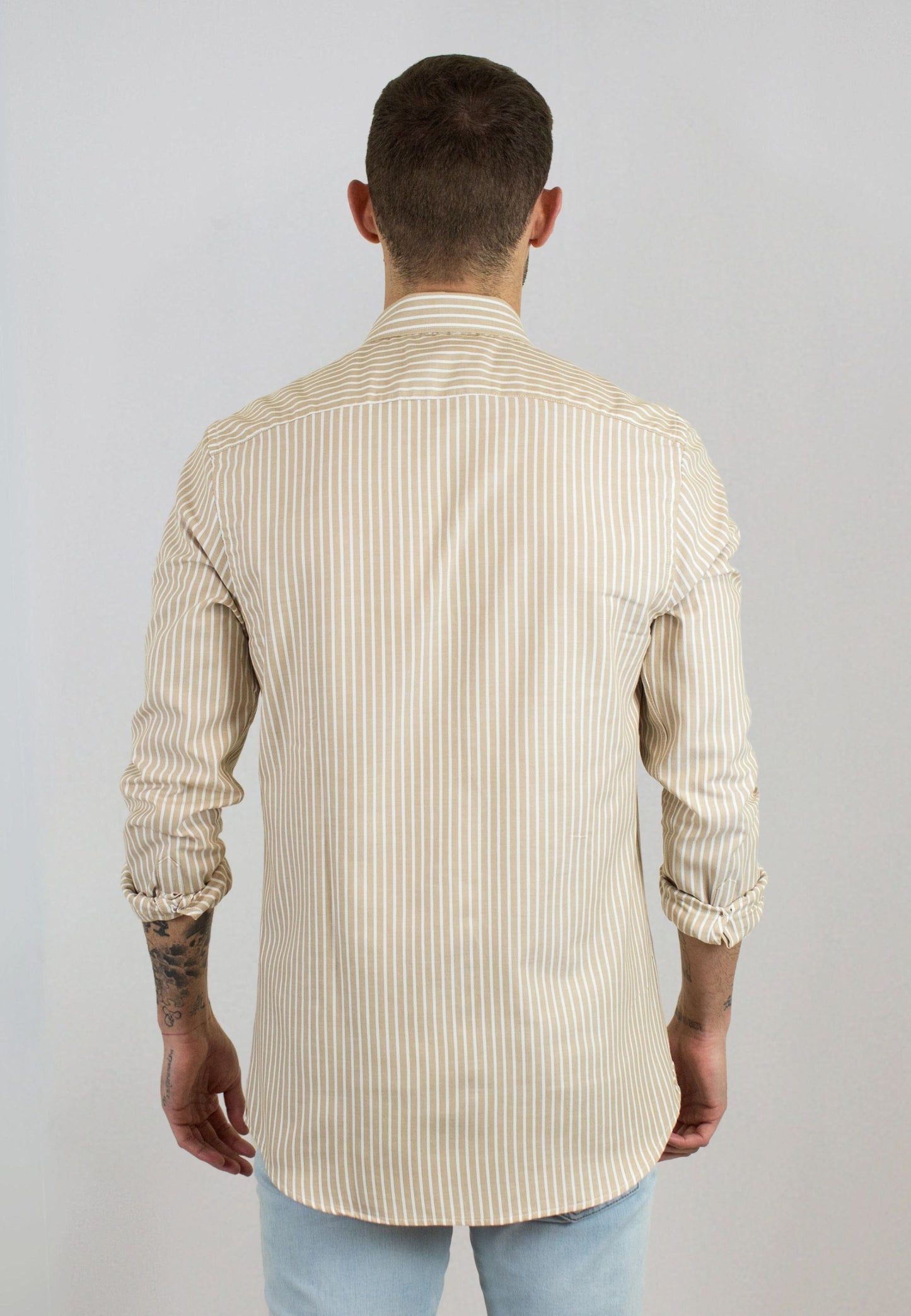 Camisa oxford de rayas anchas beige
