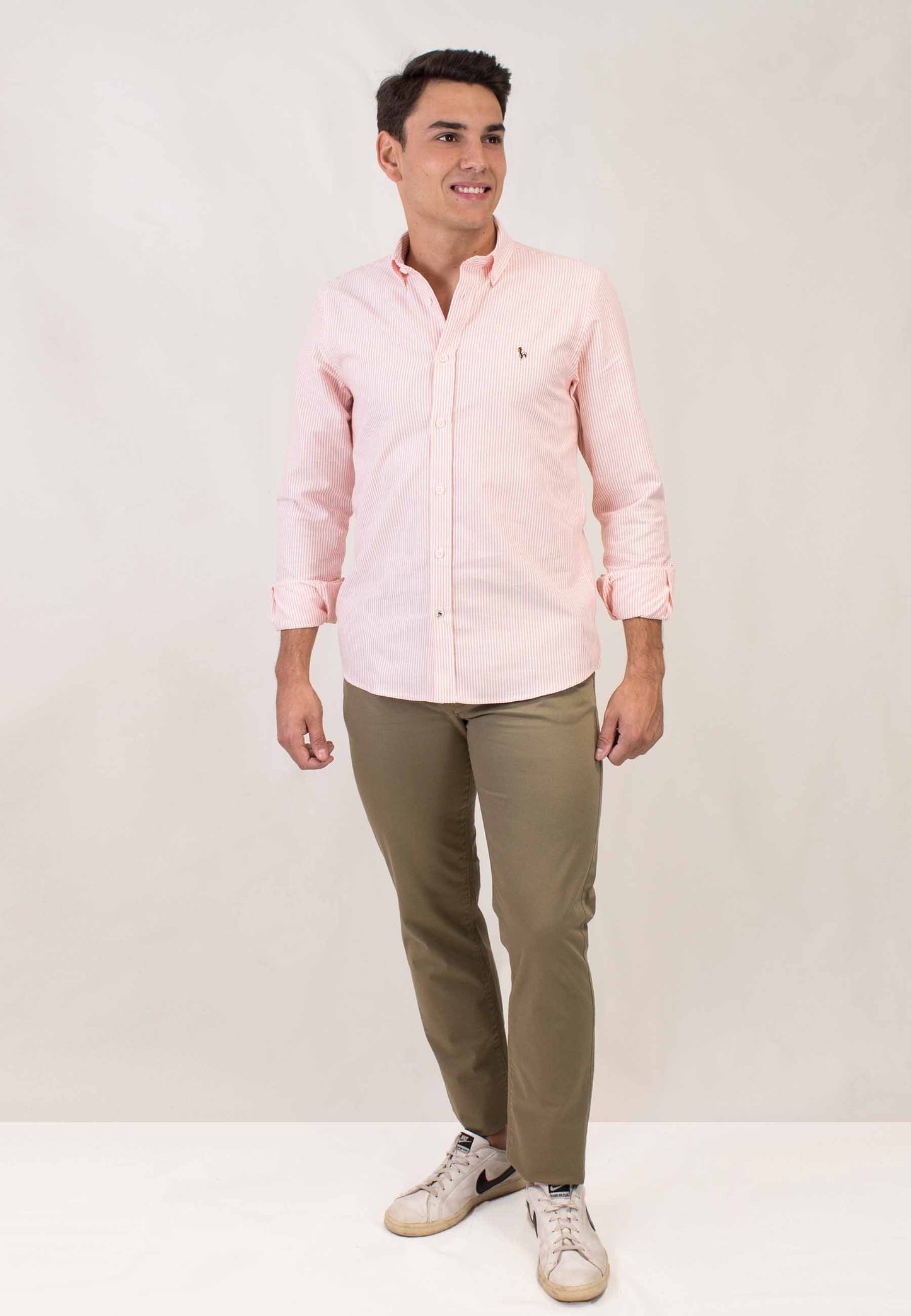 Camisa oxford de rayas naranja
