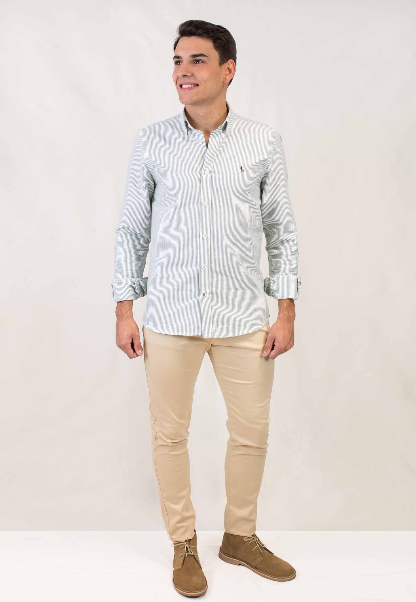 Camisa oxford de rayas verde oscuro