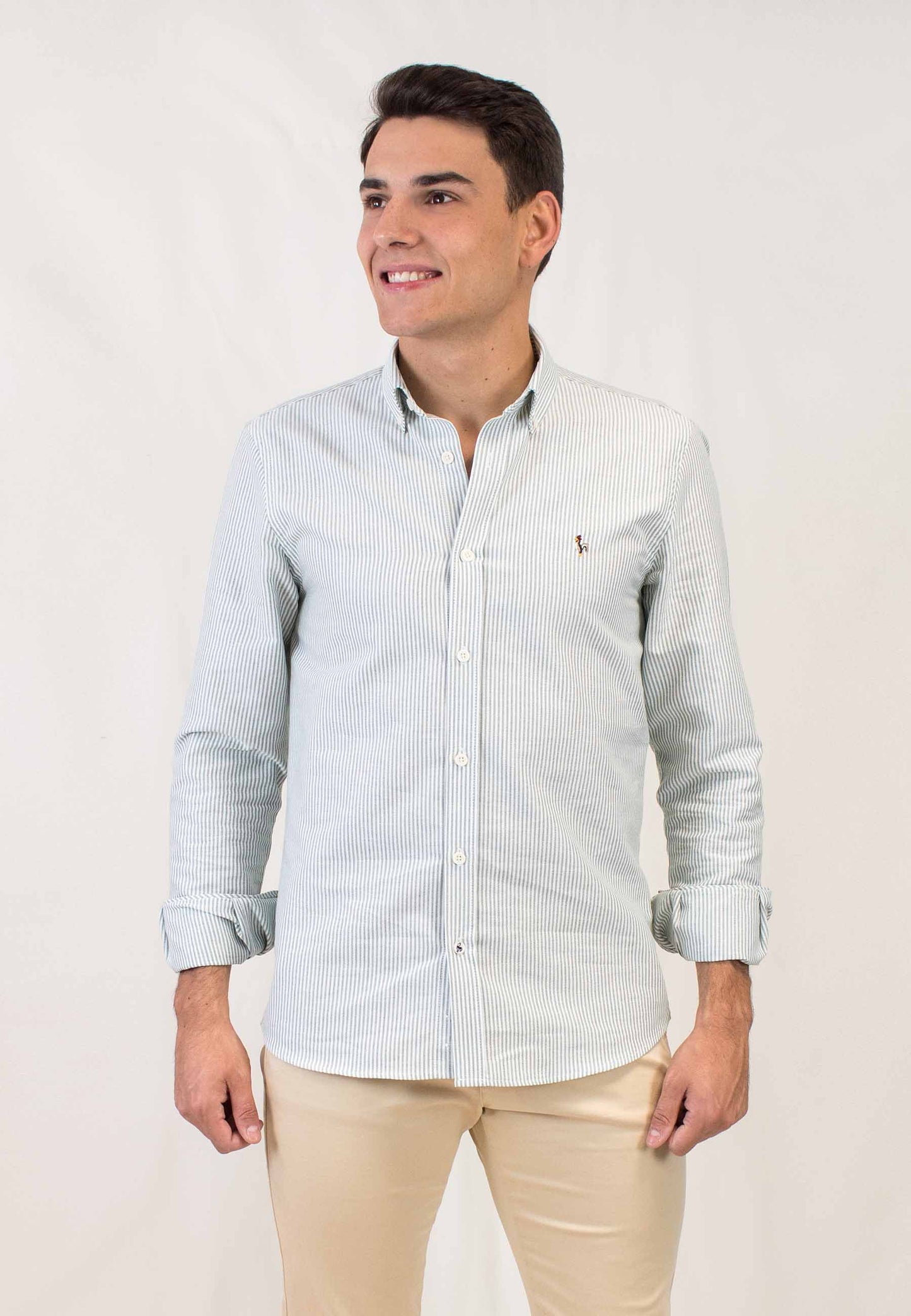 Camisa oxford de rayas verde oscuro