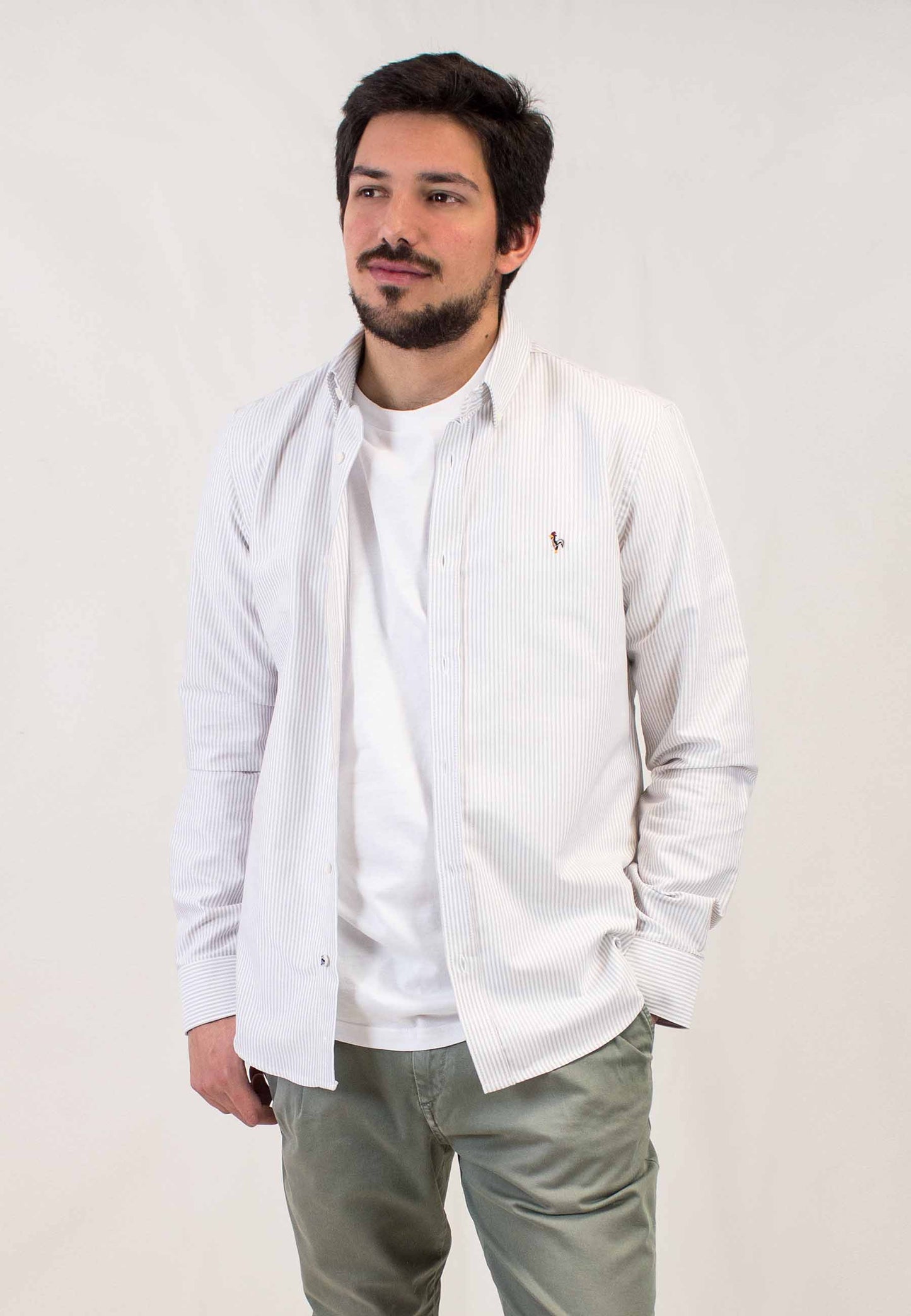 Camisa oxford de rayas beige