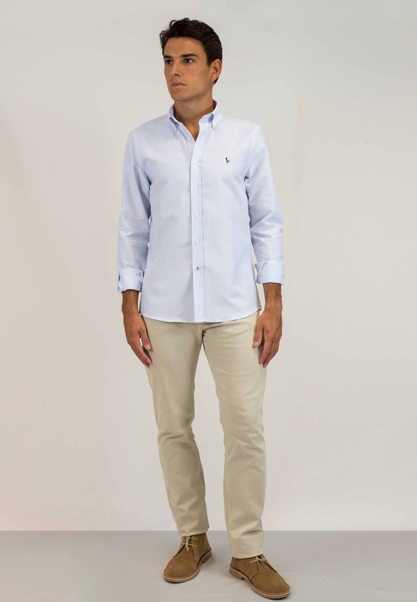 Camisa oxford de rayas celeste