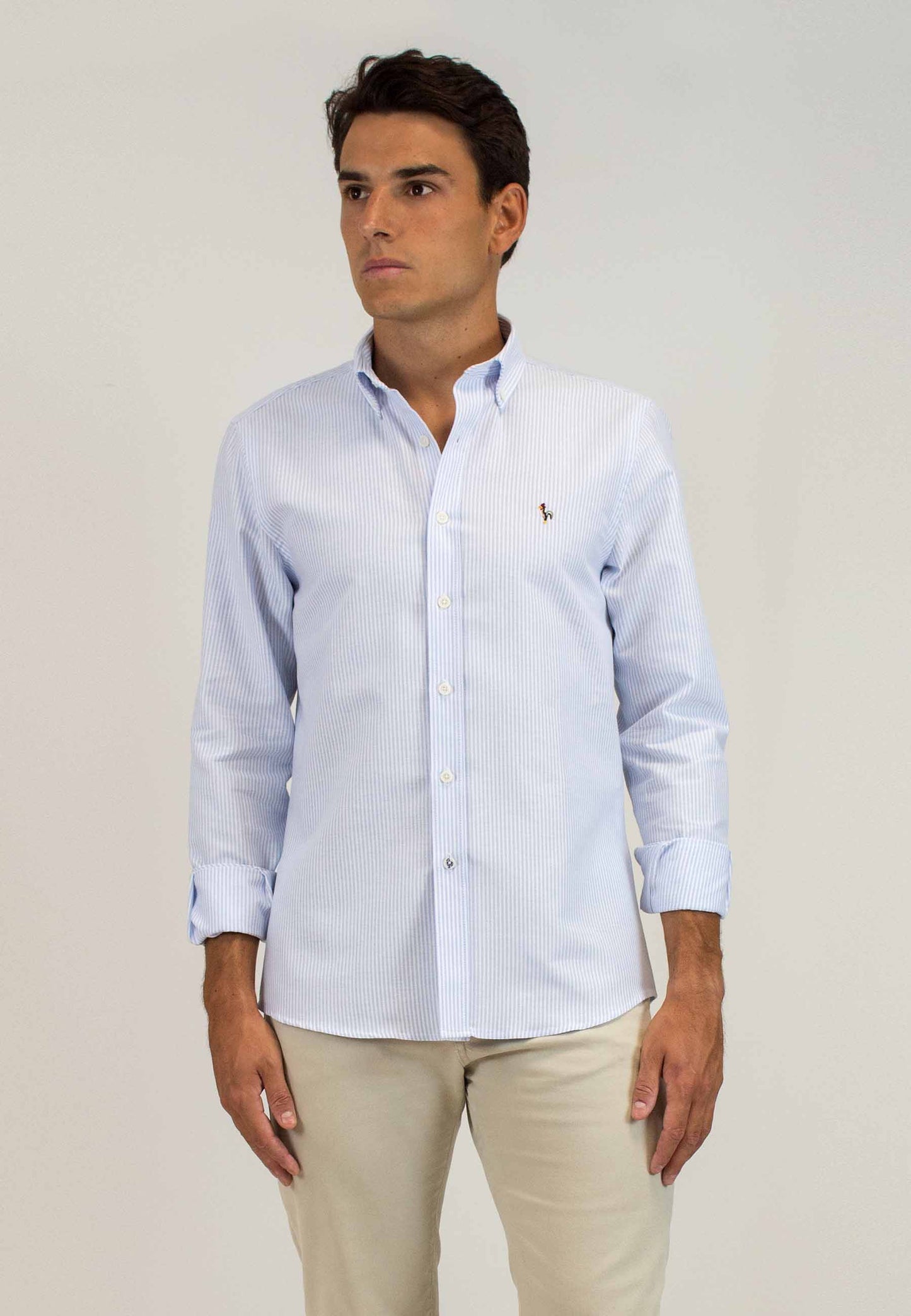 Camisa oxford de rayas celeste