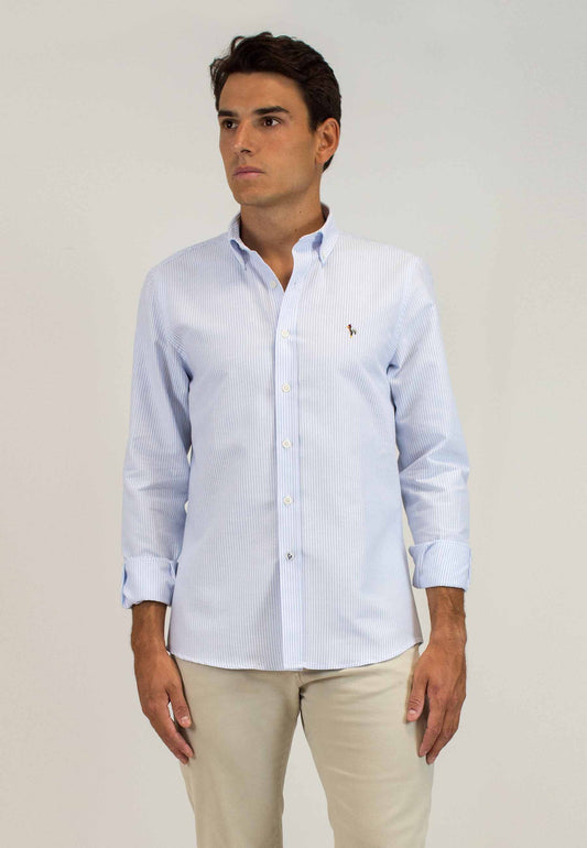 Camisa oxford de rayas celeste