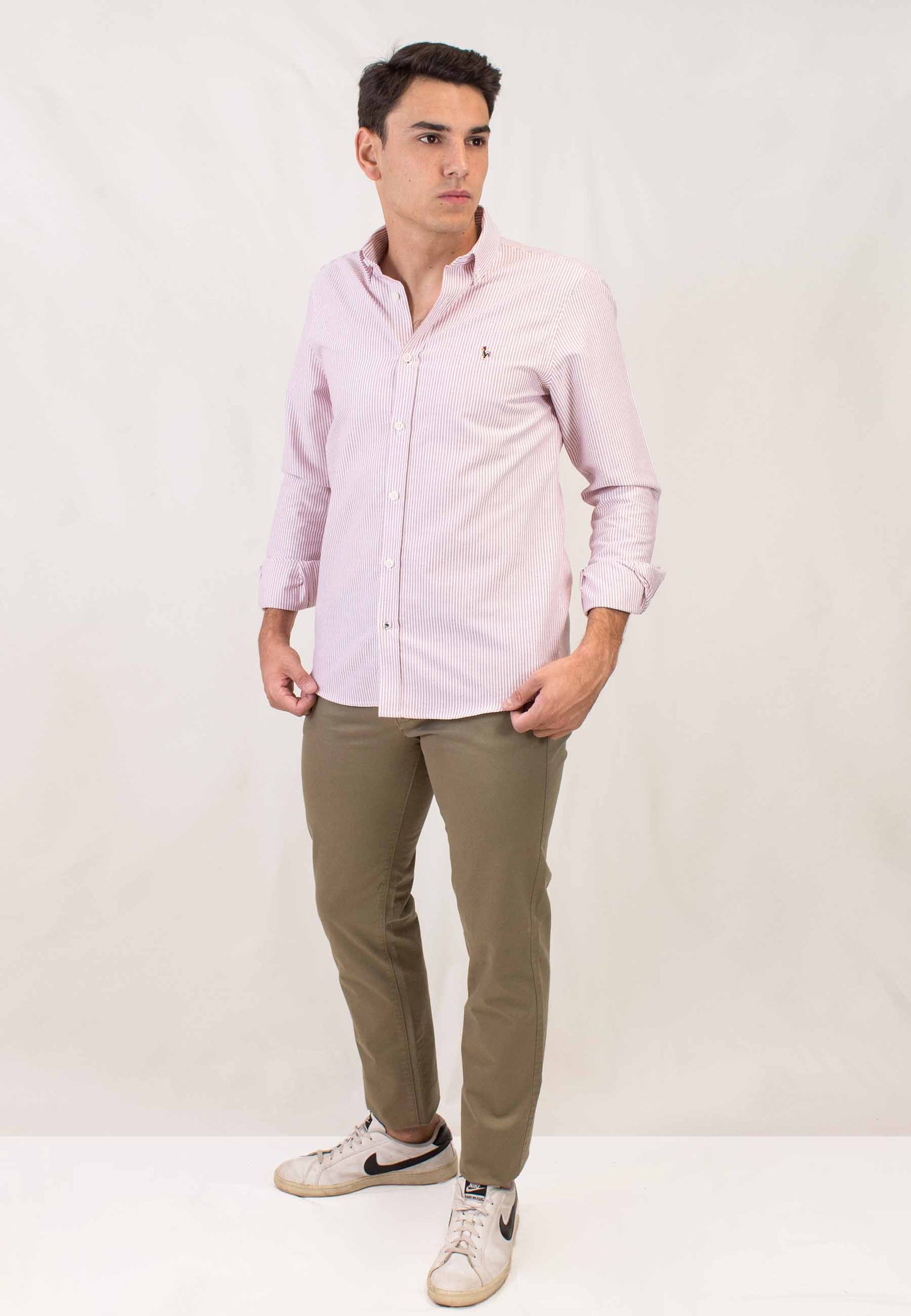 Camisa oxford de rayas granate
