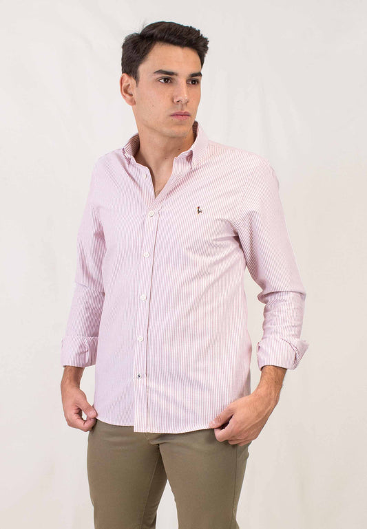 Camisa oxford de rayas granate