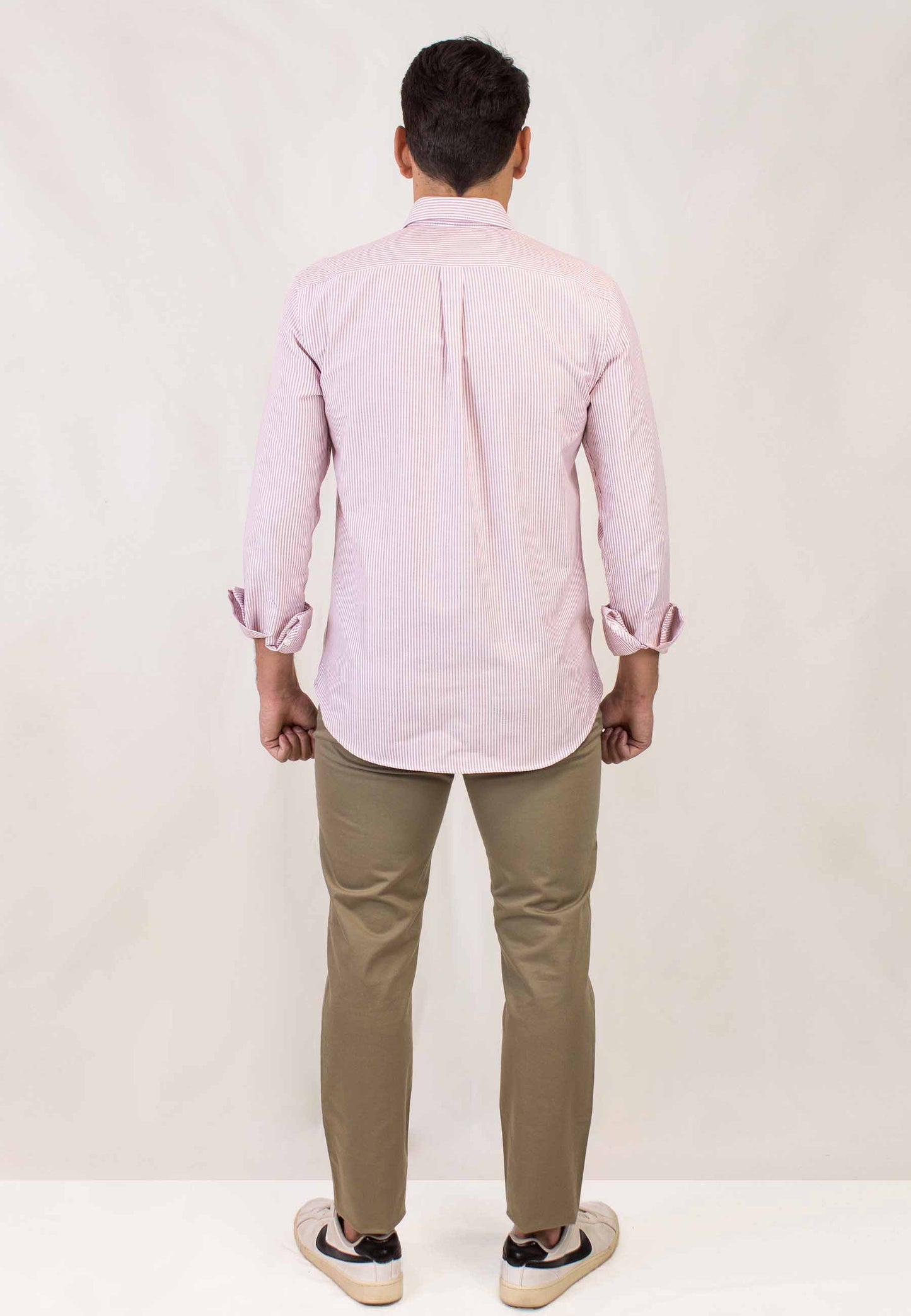 Camisa oxford de rayas granate