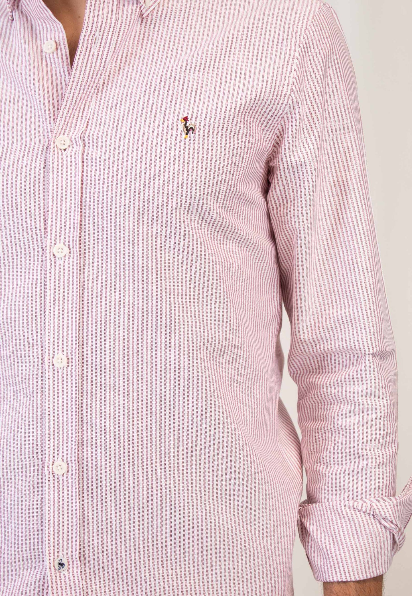 Camisa oxford de rayas granate