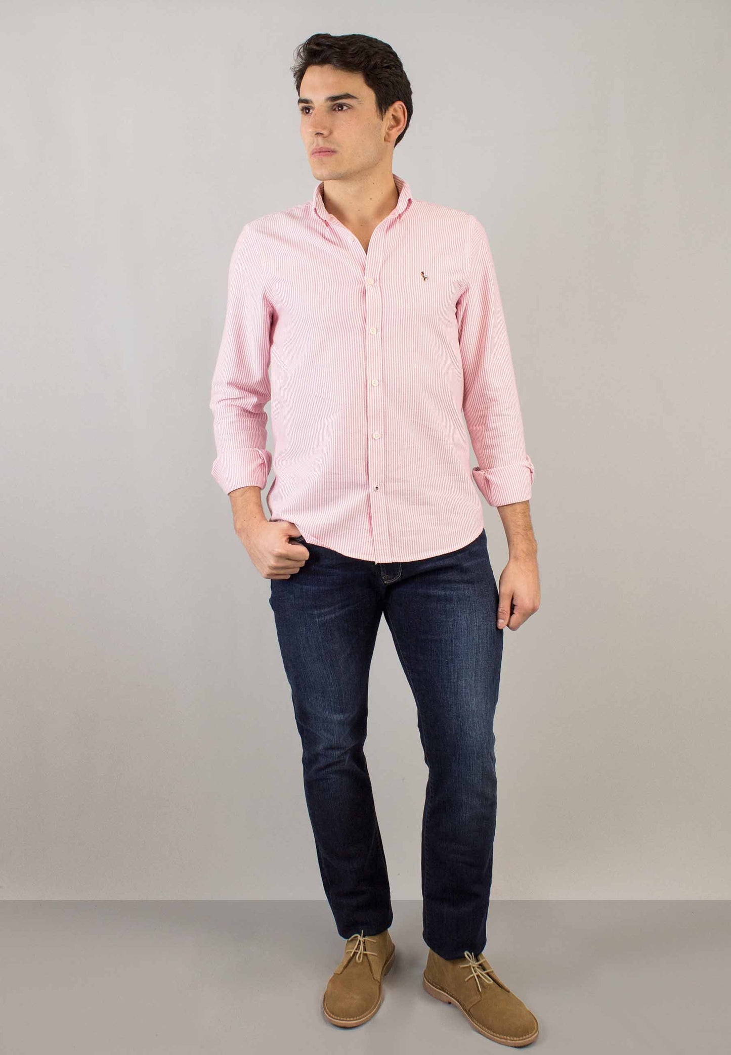 Camisa oxford de rayas rojo
