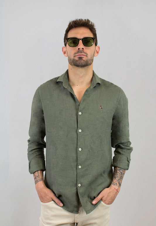 Camisa de lino kaki italiano