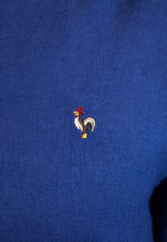 Camisa de lino azul sulf. cuello mao