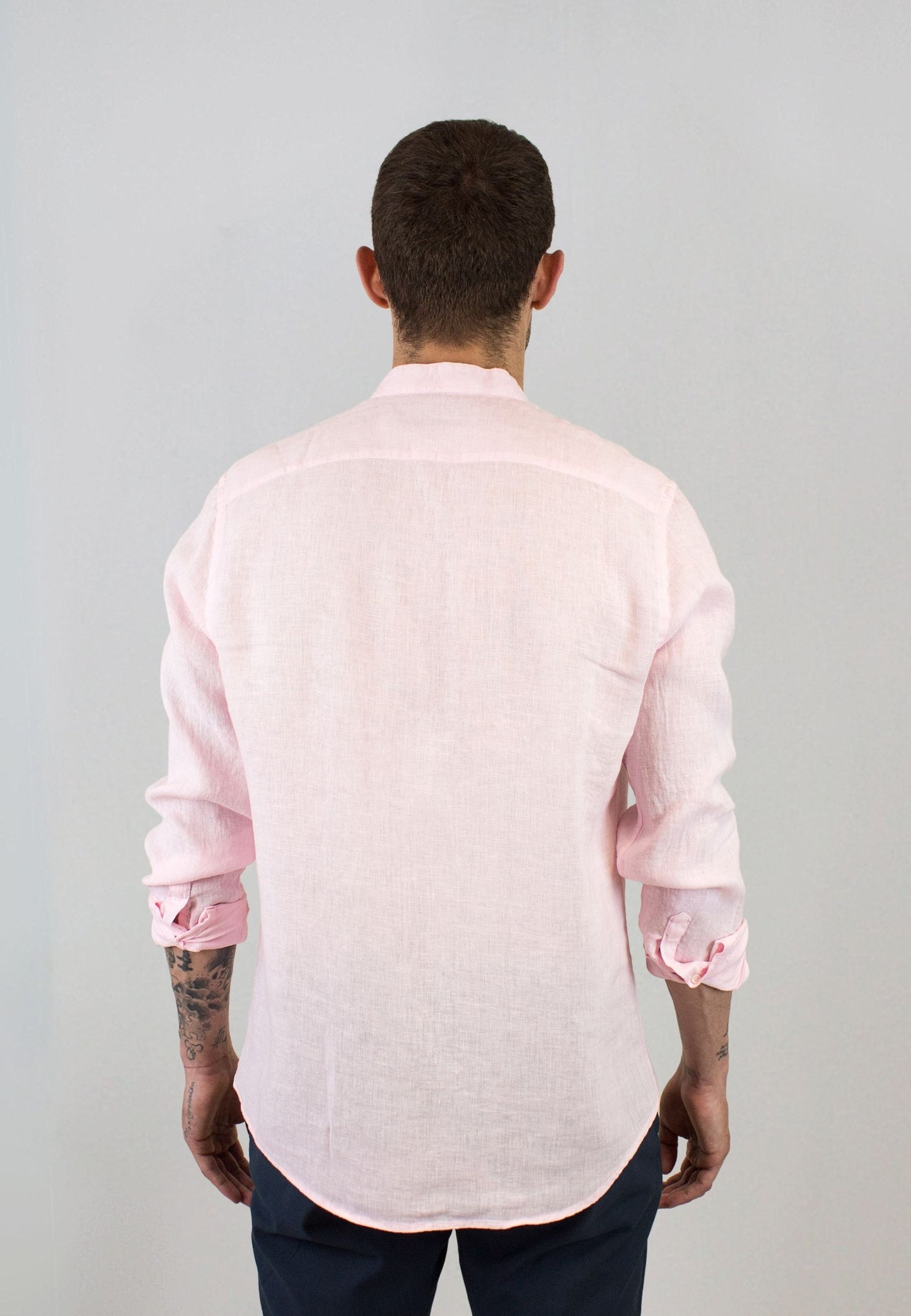 Camisa de lino rosa cuello mao
