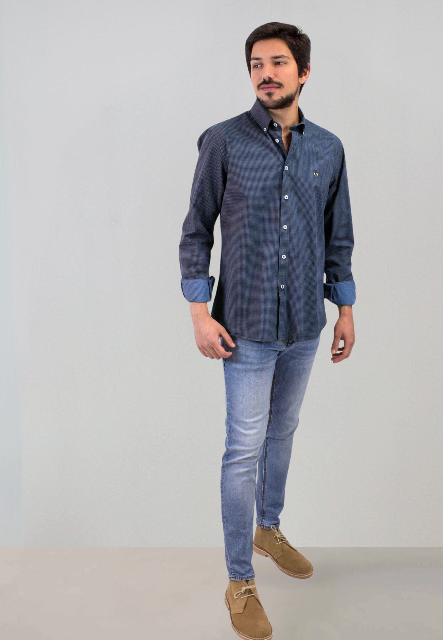 Camisa en pata de gallo azul