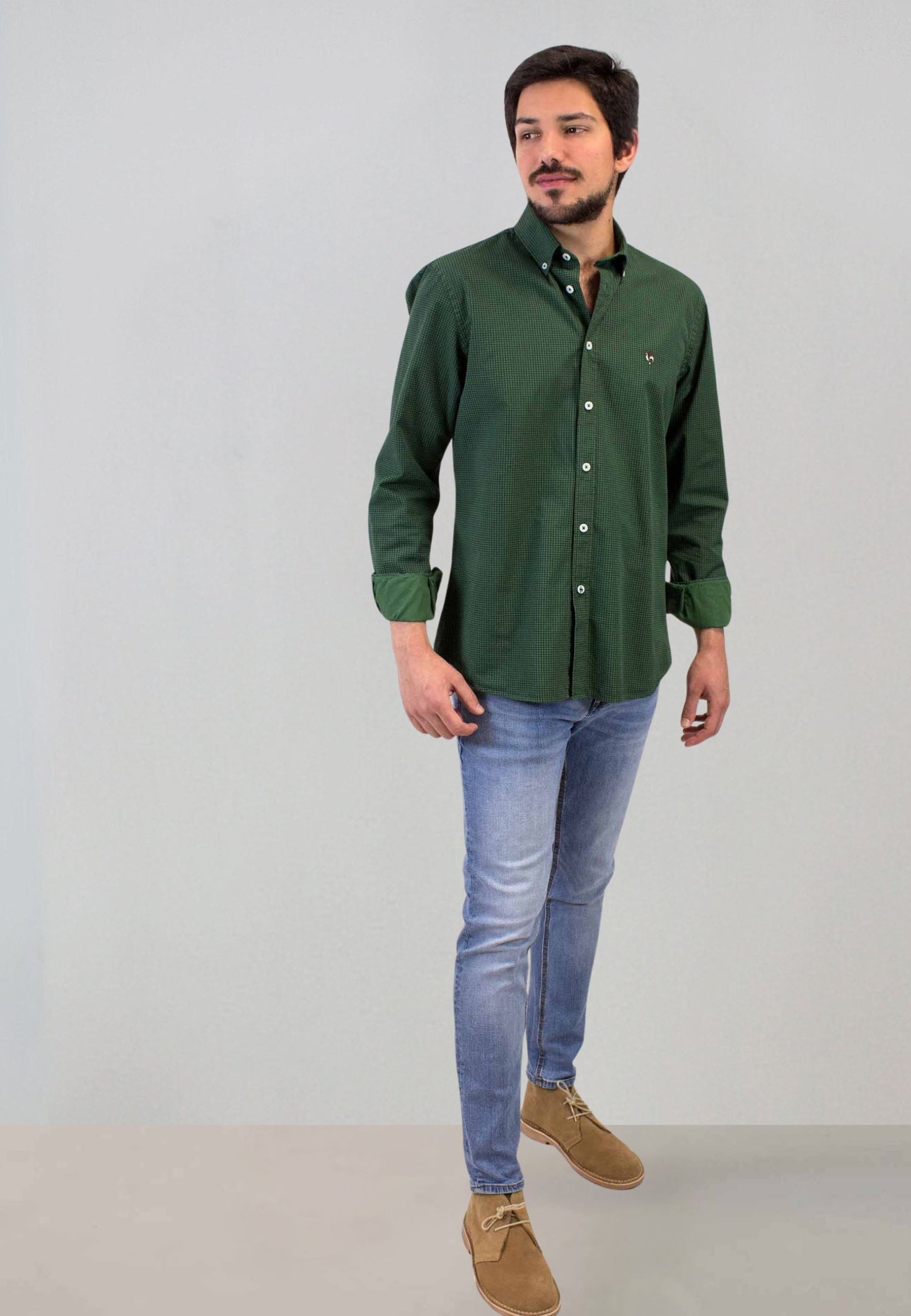 Camisa en pata de gallo verde oscuro