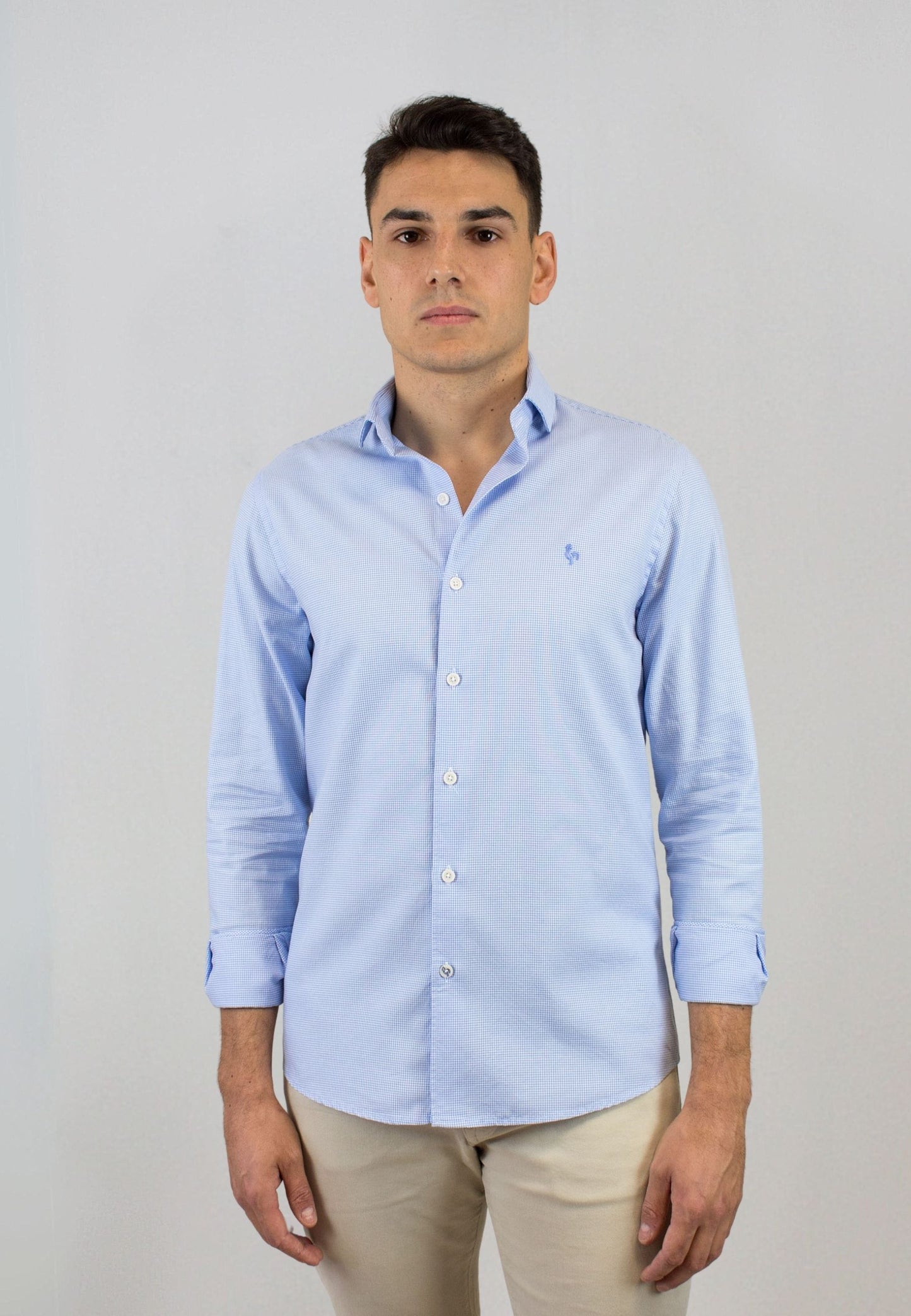 Camisa estructura pata de gallo blanca y azul