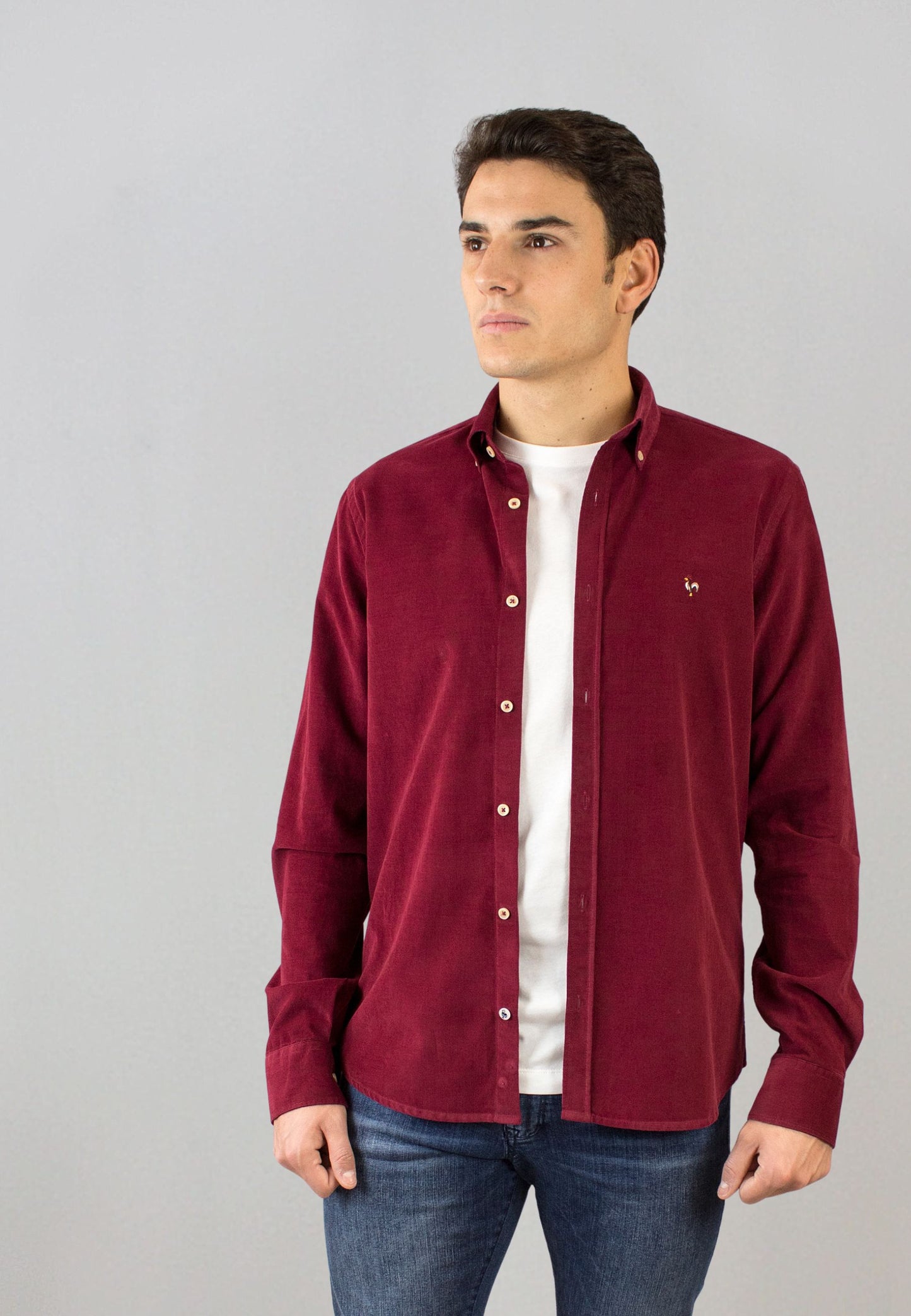 Camisa de micro pana granate
