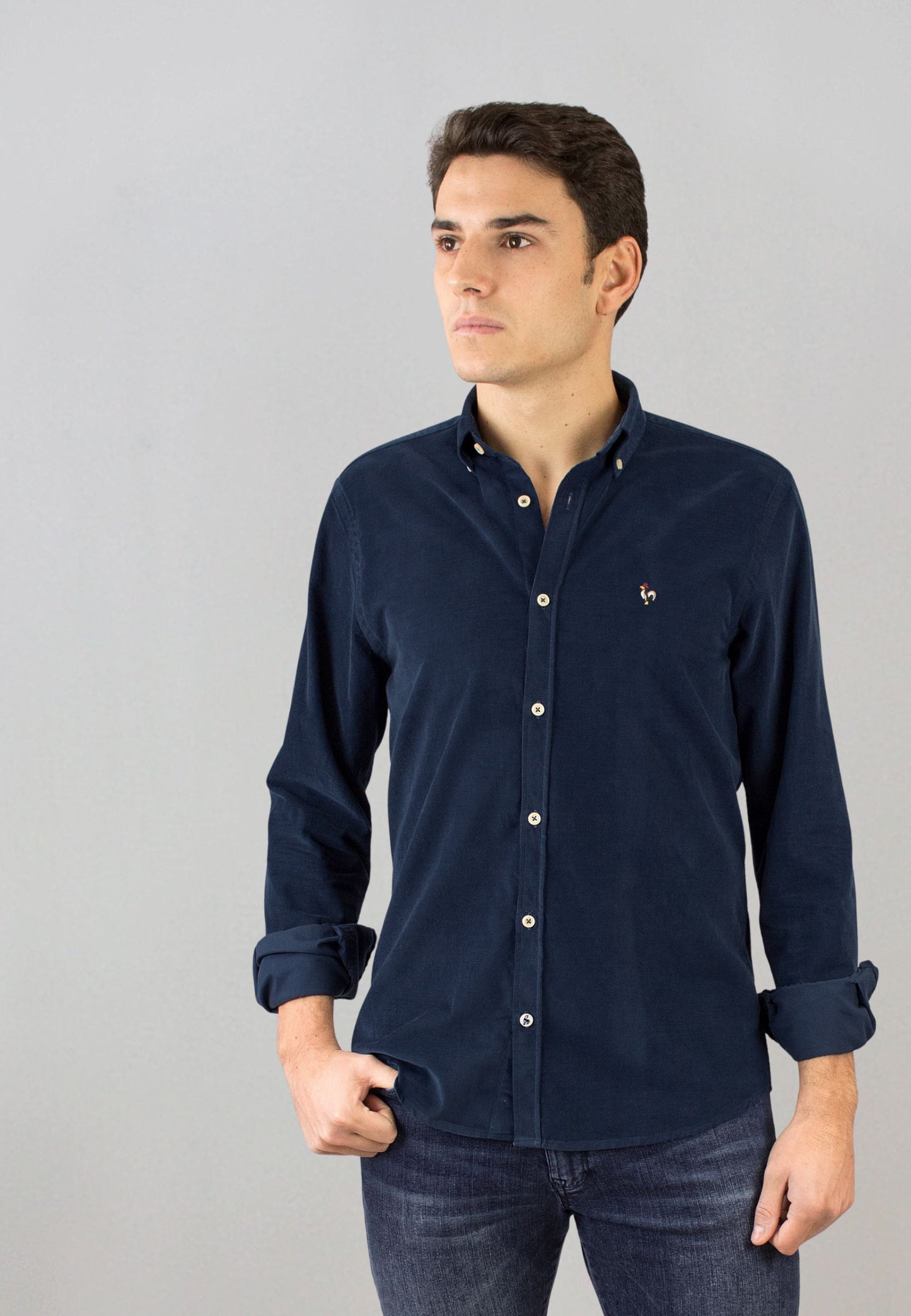 Camisa de micro pana marino