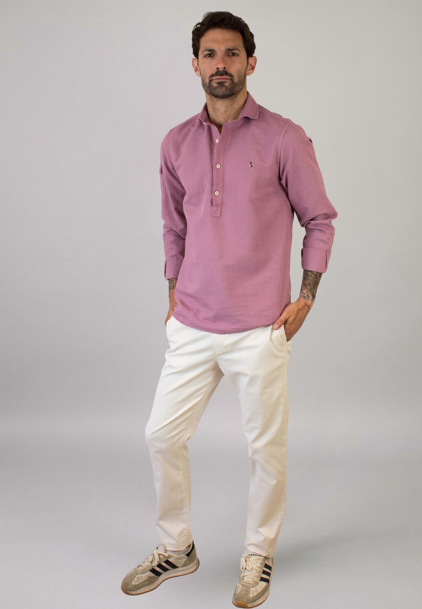 Polera de lino burgundi tres botones