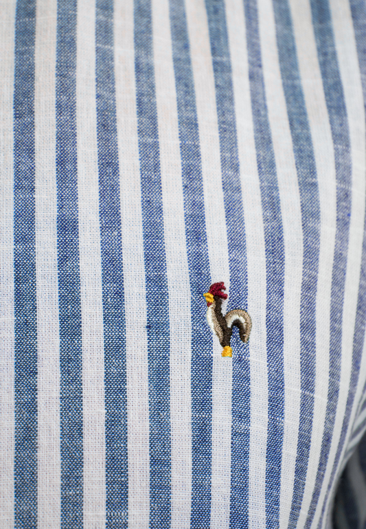 Camisa de raya ancha con lino marino
