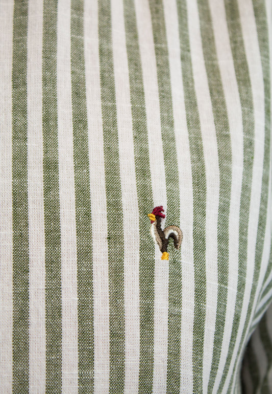 Camisa de raya ancha con lino kaki