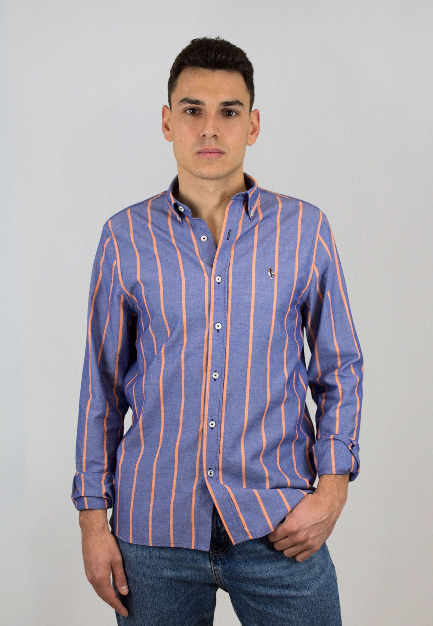 Camisa oxford lavado raya naranja