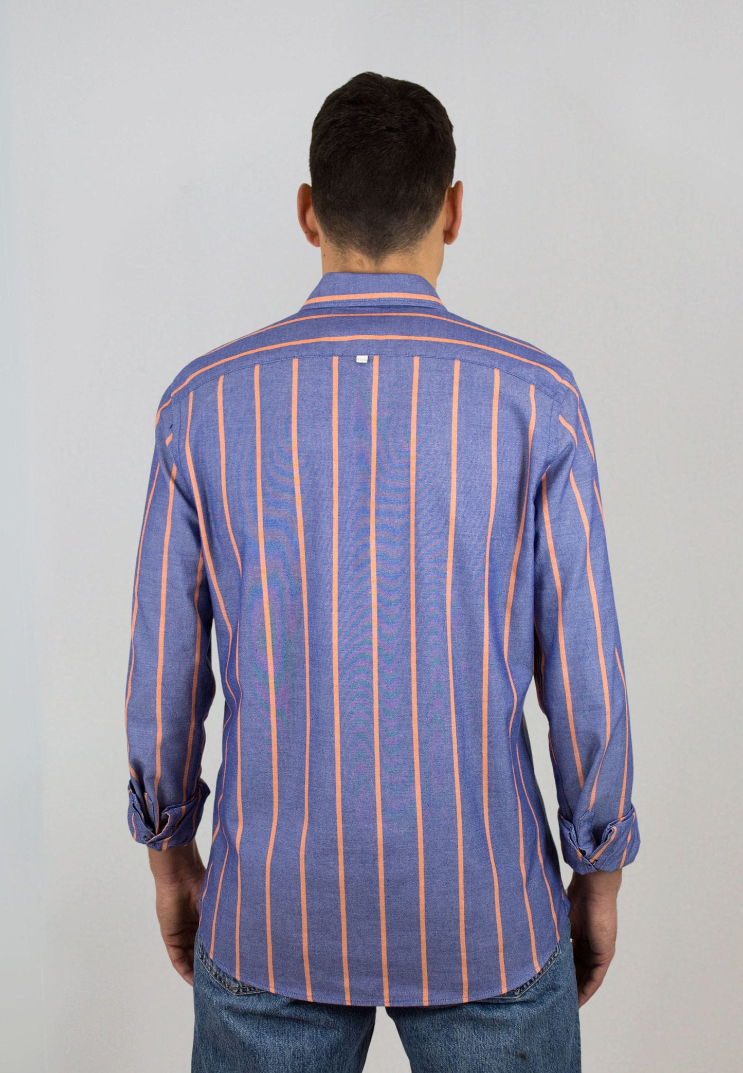 Camisa oxford lavado raya naranja