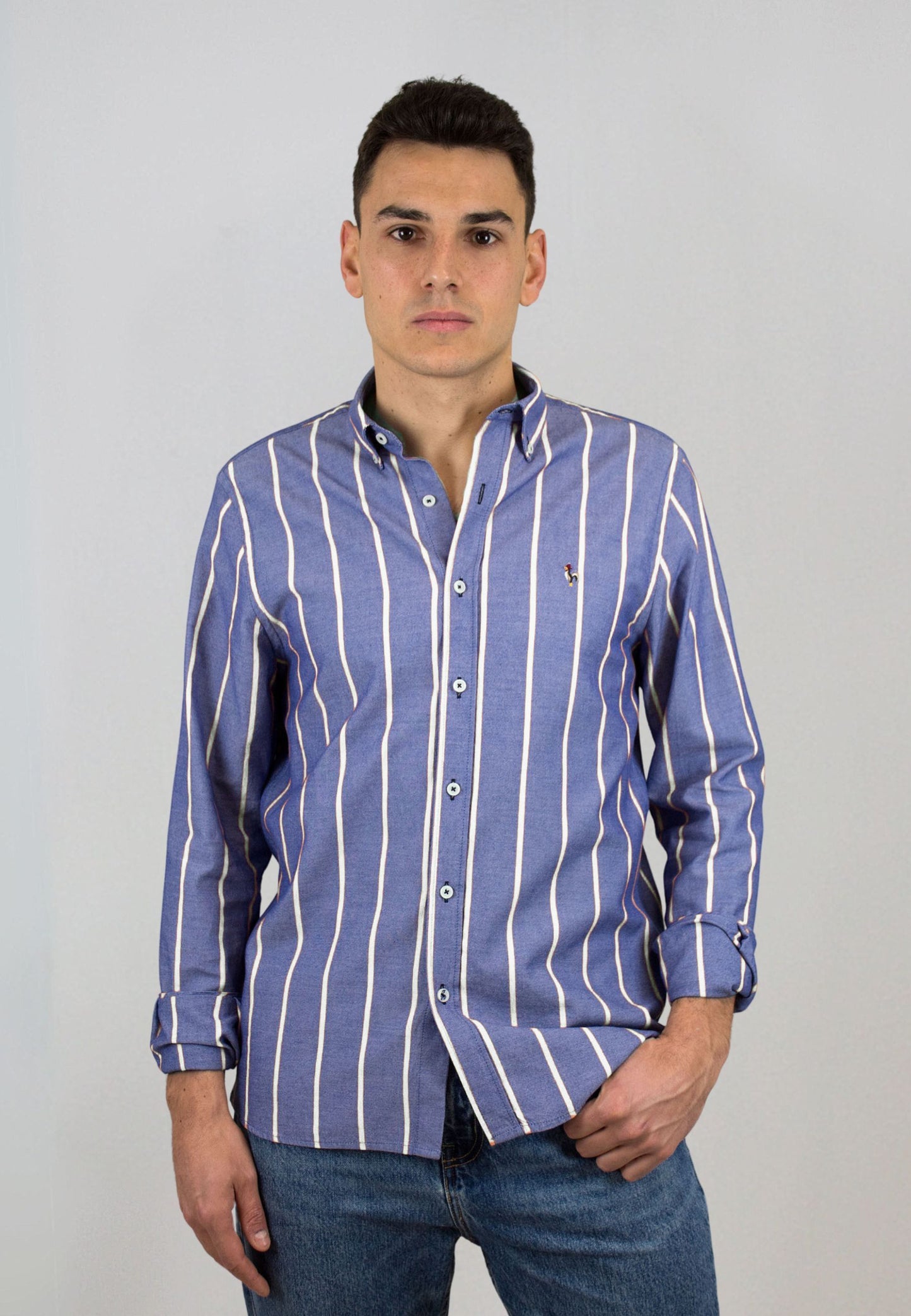 Camisa oxford lavado raya blanca