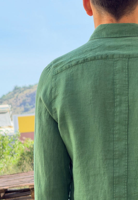 Camisa sahariana de lino verde