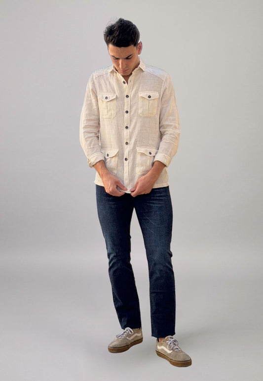Camisa sahariana de lino crudo