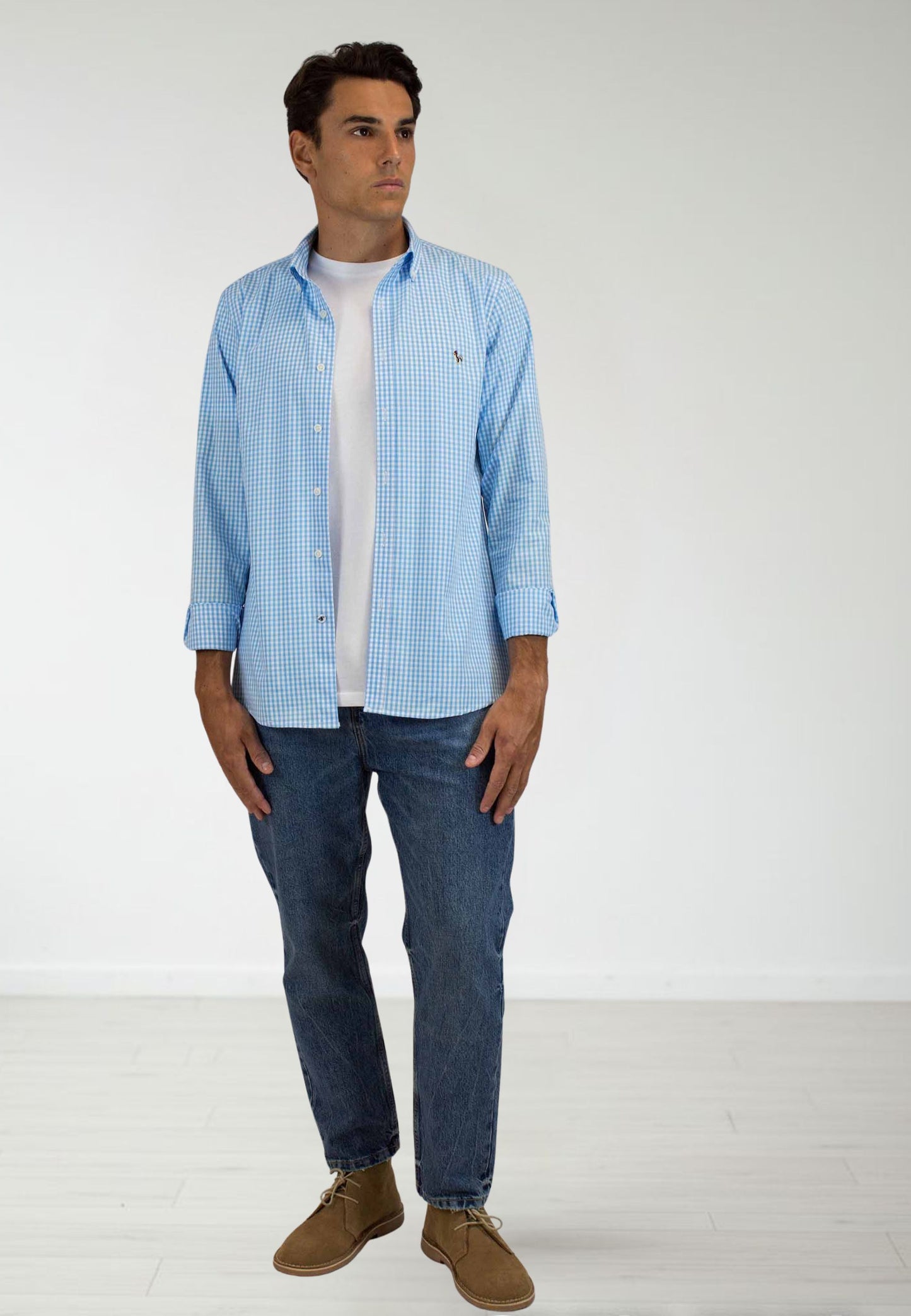 Camisa de cuadros popelín azul