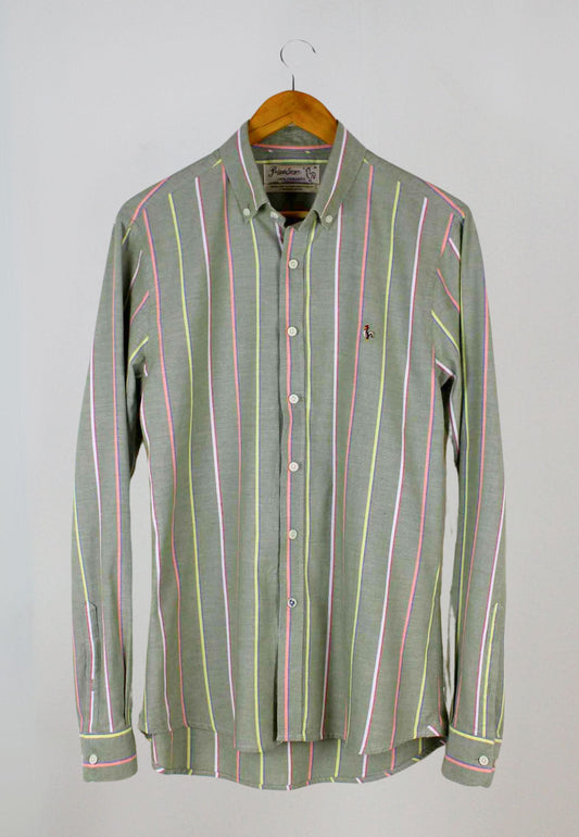 Chemise kaki à rayures verticales multicolores