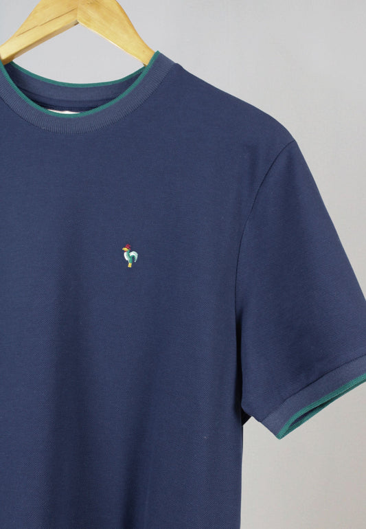 Navy blue short-sleeved piqué T-shirt
