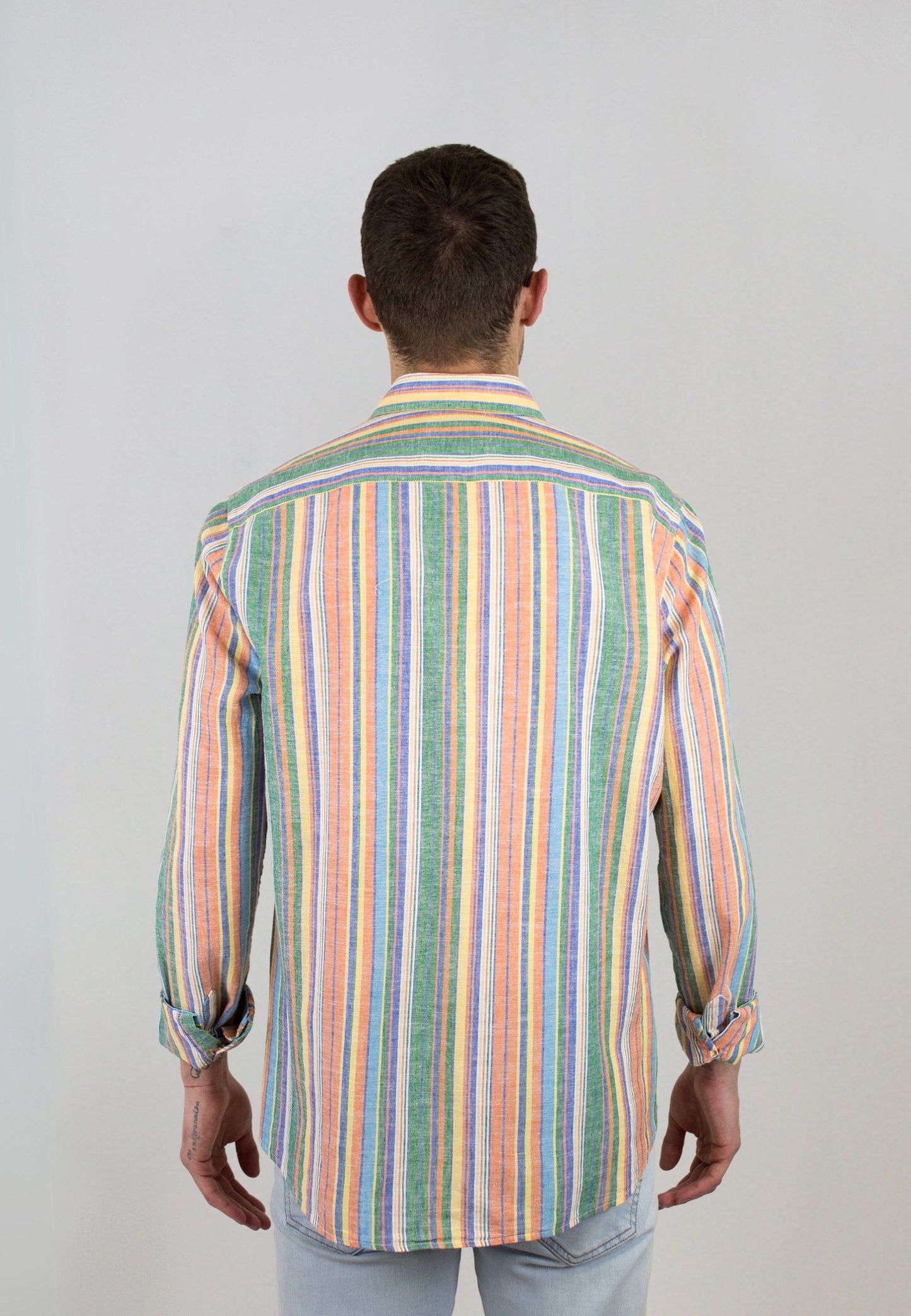 Camisa algodón lino multiraya