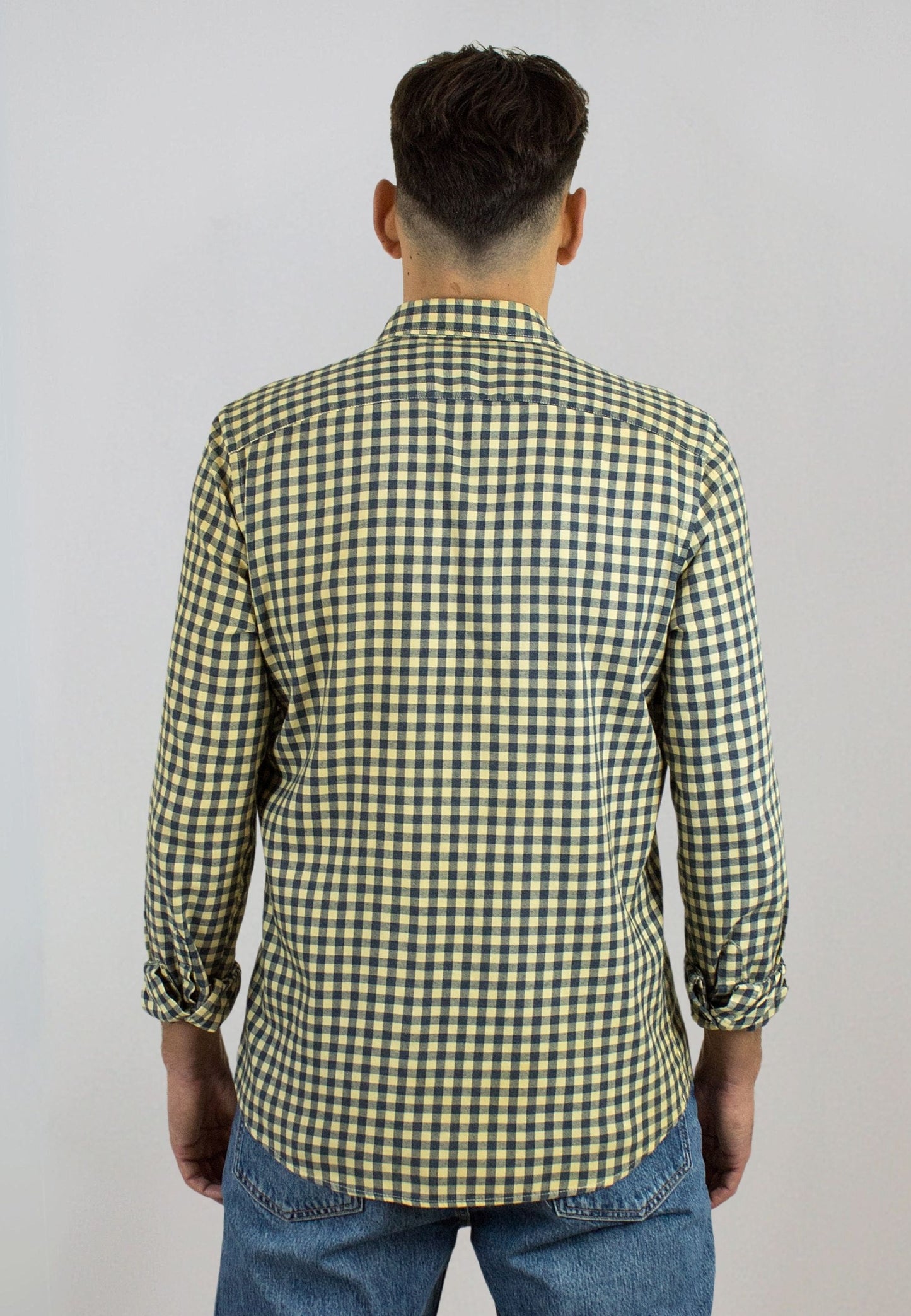 Camisa de franela a cuadros mostaza