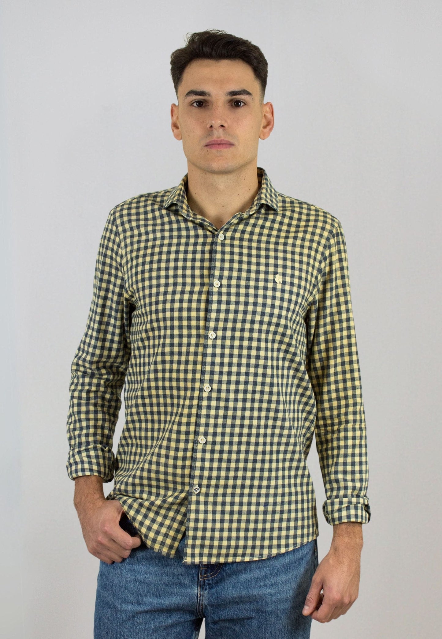 Camisa de franela a cuadros mostaza