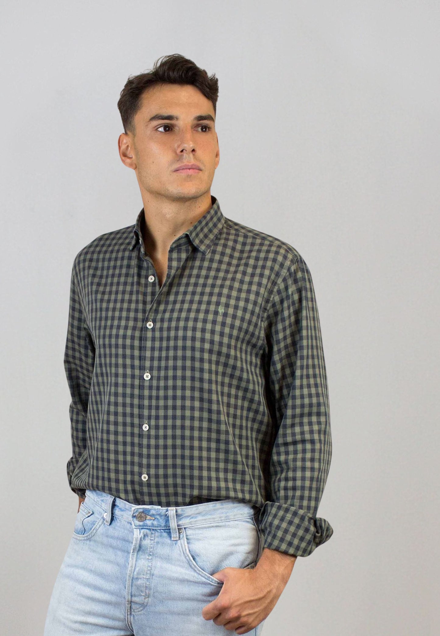 Camisa de franela a cuadros kaki